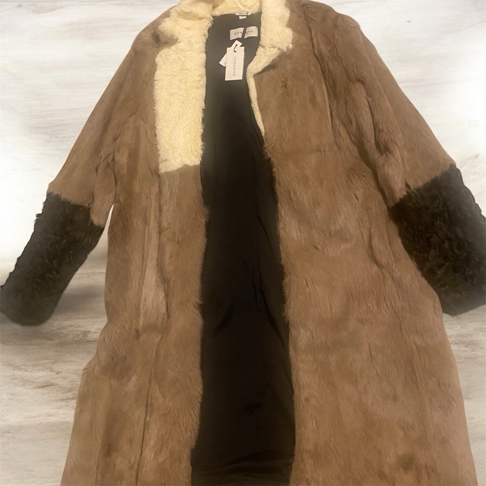 Elegant Tan and Brown Rabbit Fur Coat